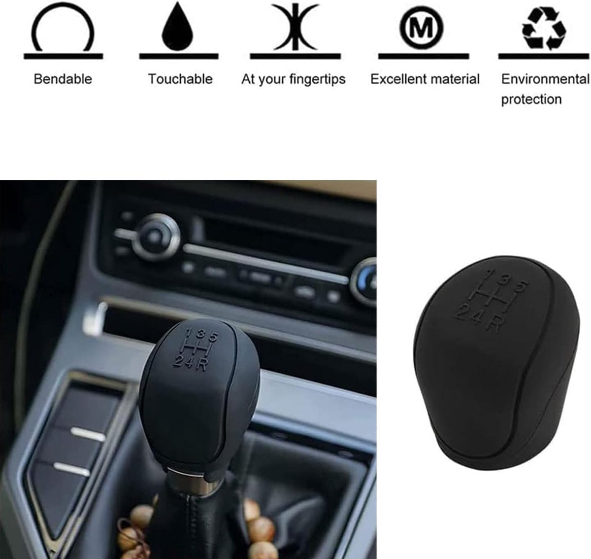 Car gear shift knob silicone cover black — view 3