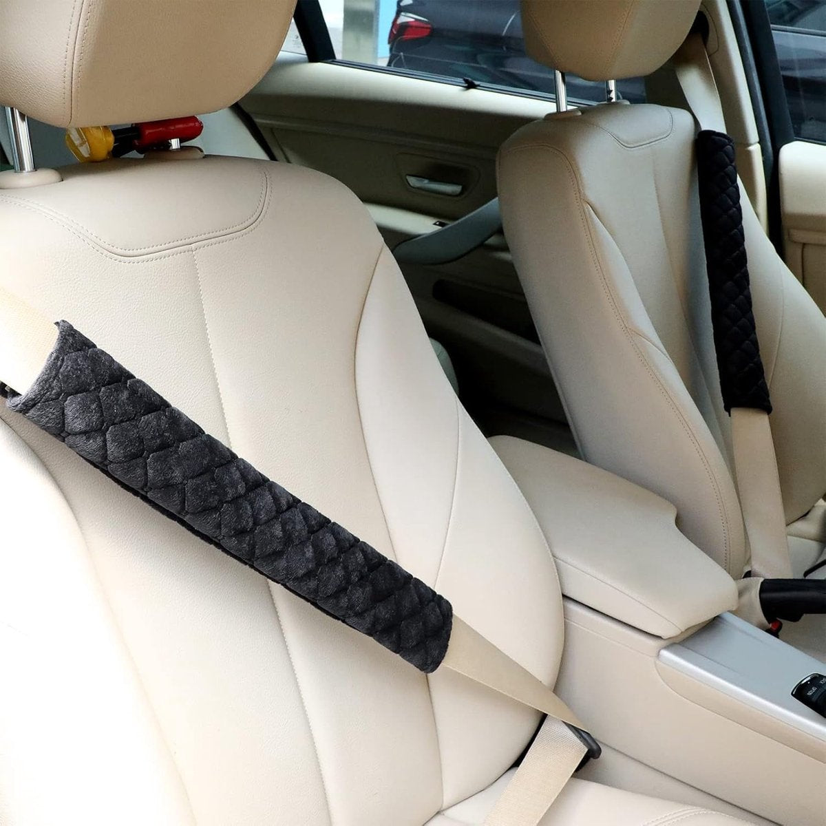 2 extended seat belt shoulder covers black — view 3