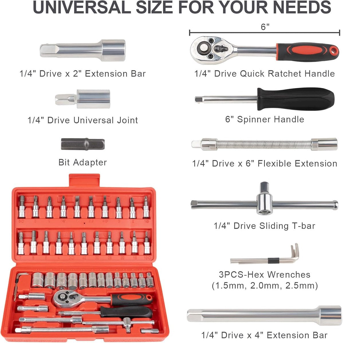 46-piece wrench and ratchet set 1/4 inch metric — view 3
