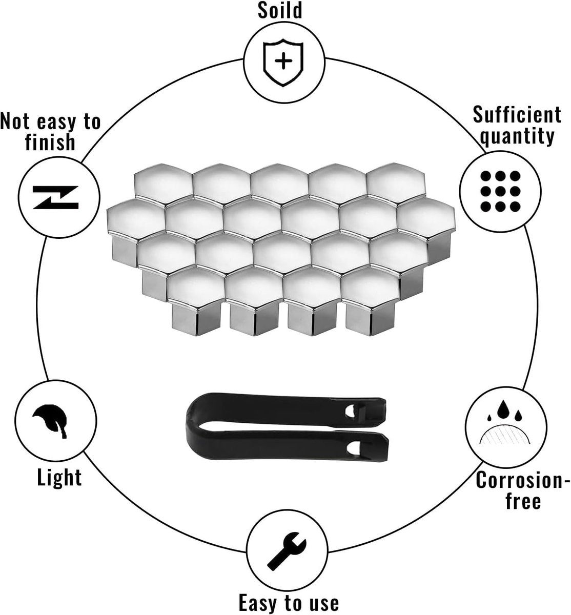 Universal 17mm wheel bolt covers 20pcs silver — view 4