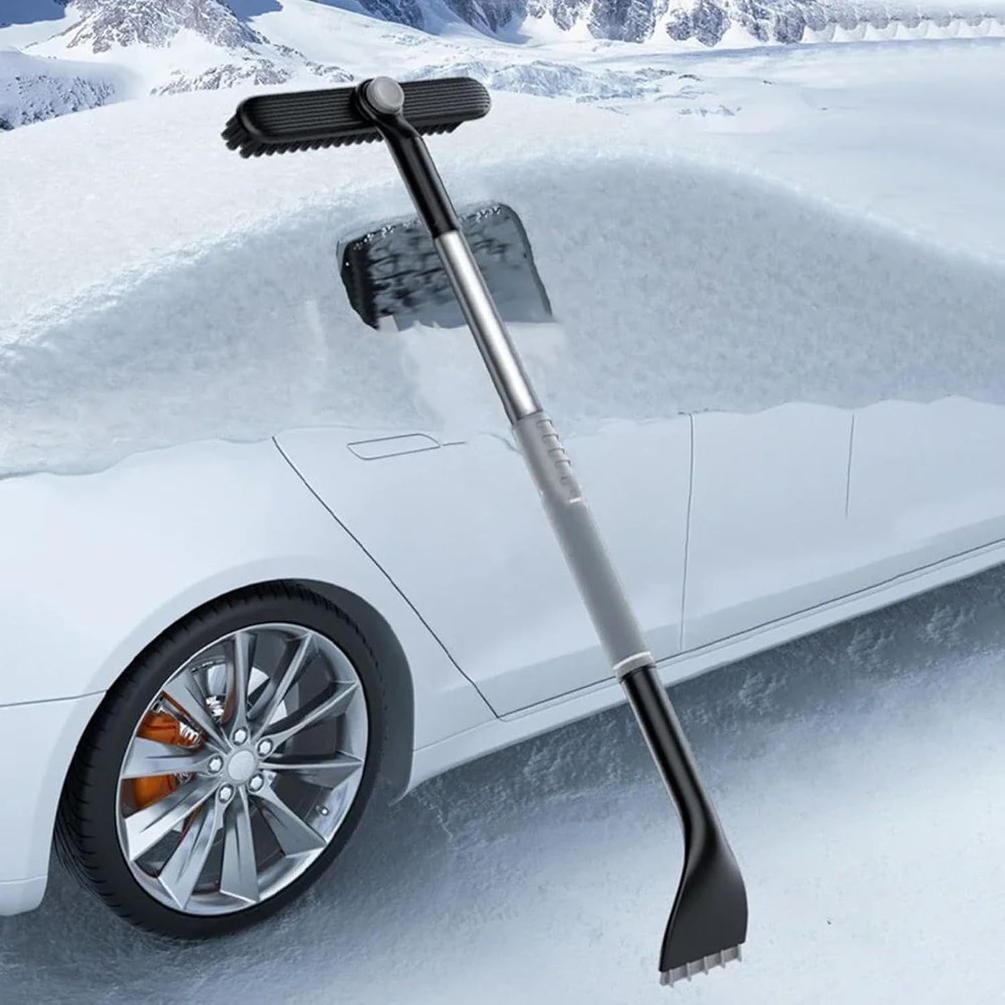 3-in-1 snow brush and ice scraper extendable — view 4