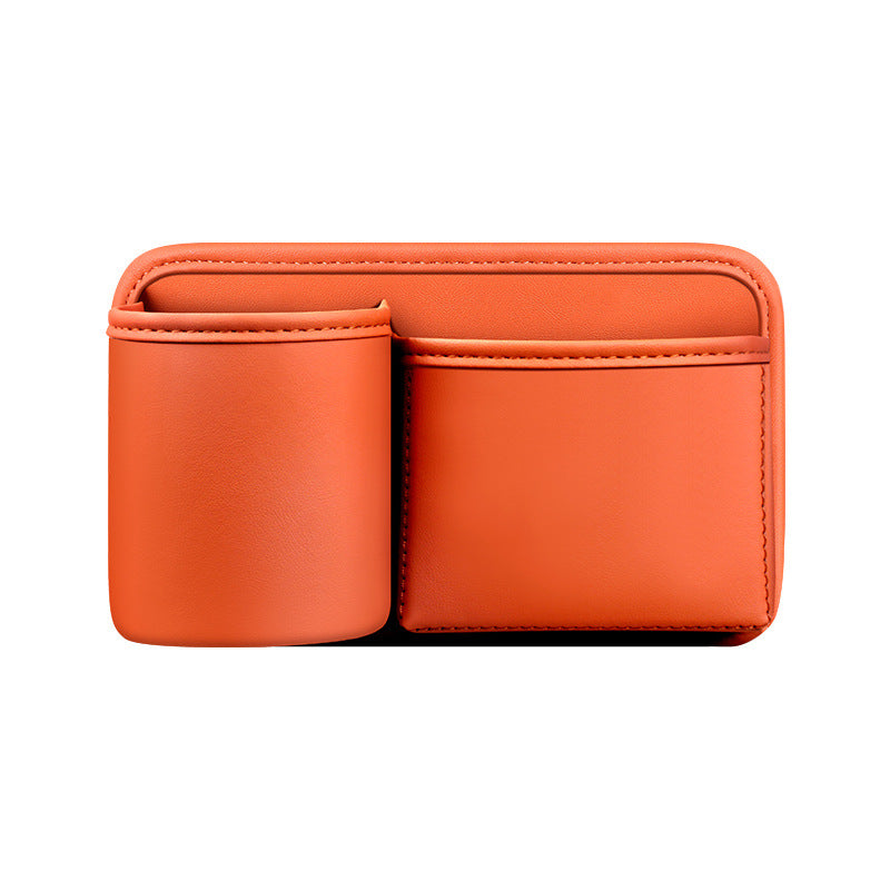 Orange leather back seat bottle holder — view 2