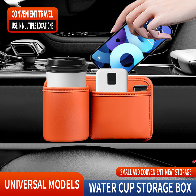 Orange leather back seat bottle holder — view 3