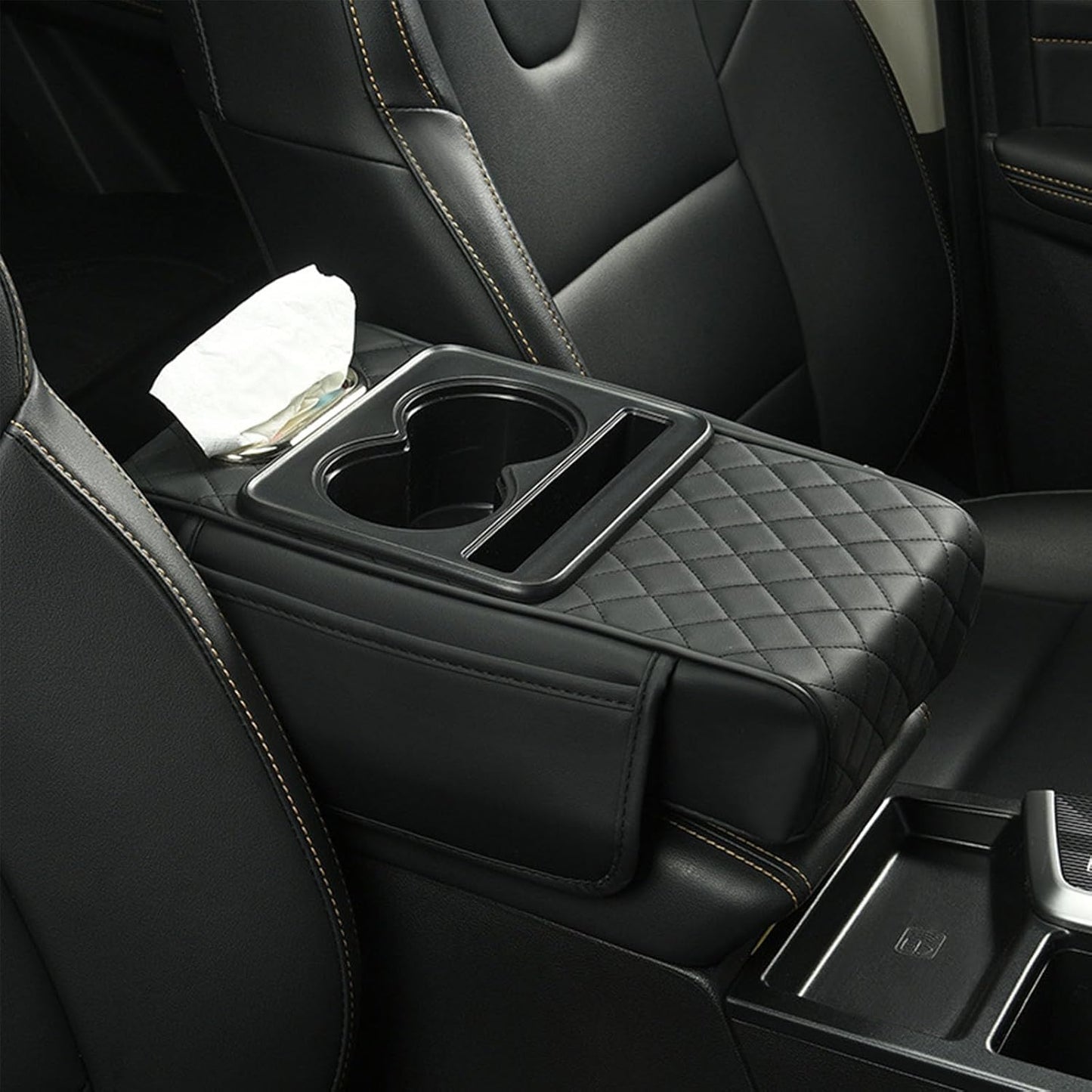 Black car armrest storage mat — view 2