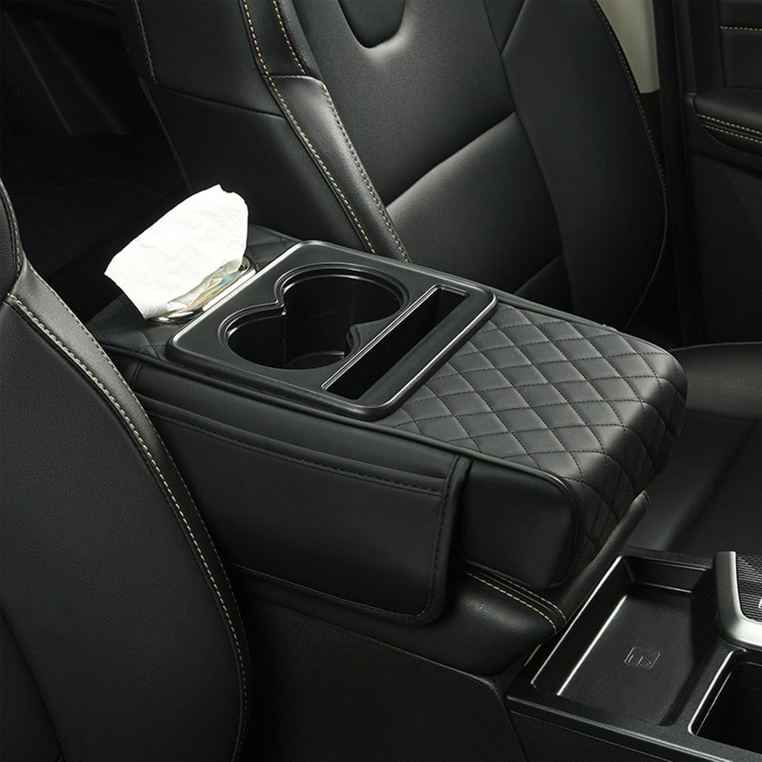 Black car armrest storage mat — view 2
