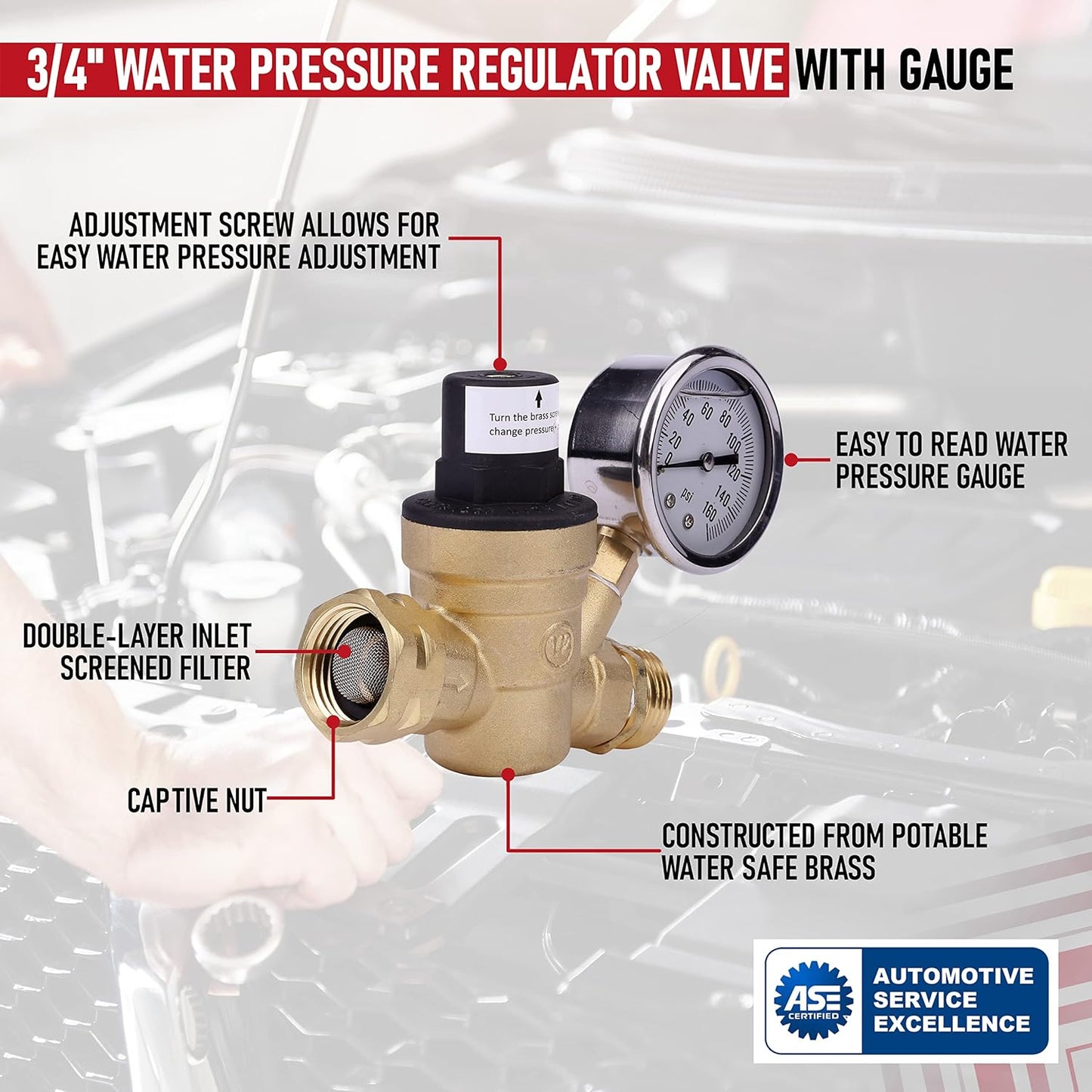 RV water pressure regulator with gauge — view 4