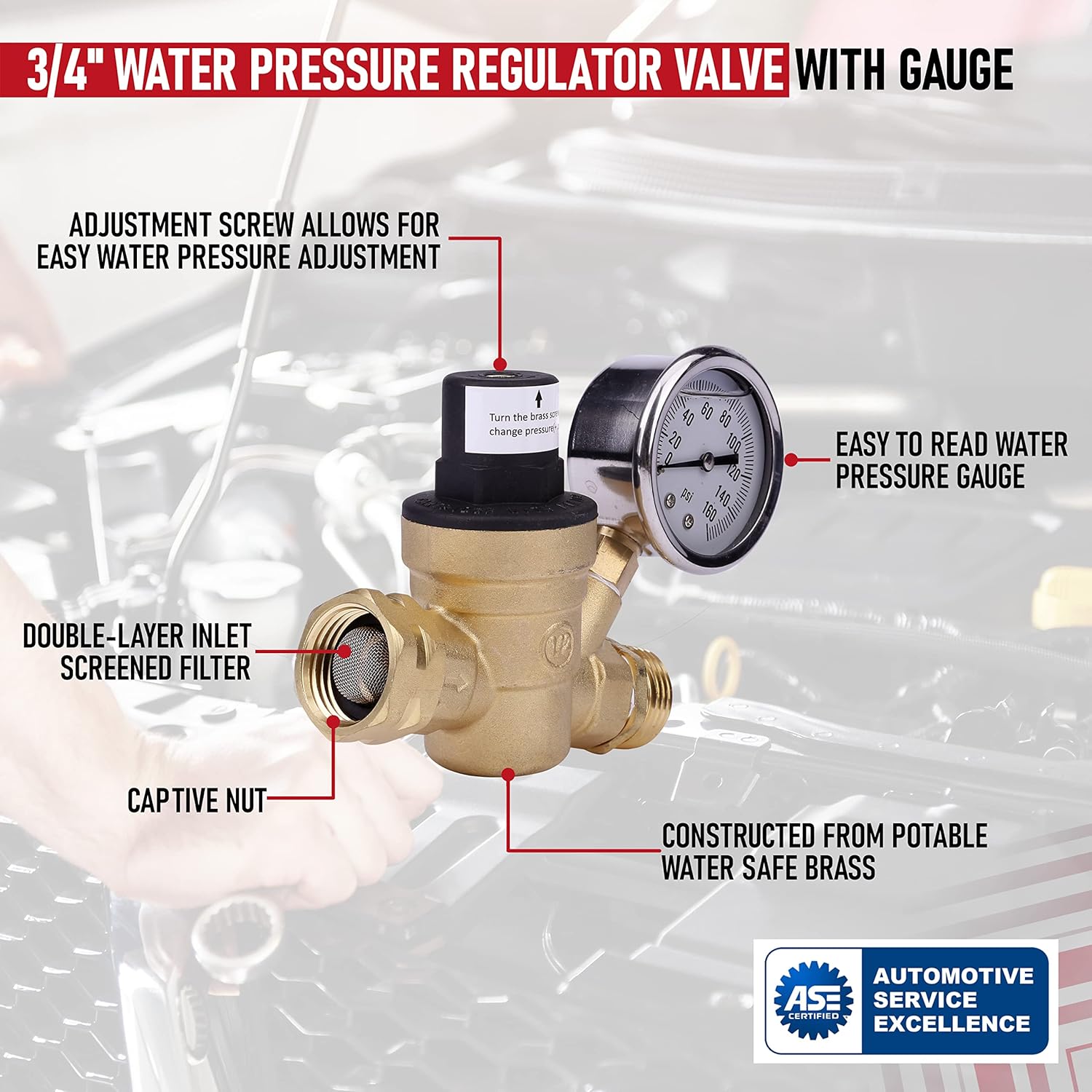 RV water pressure regulator with gauge — view 4