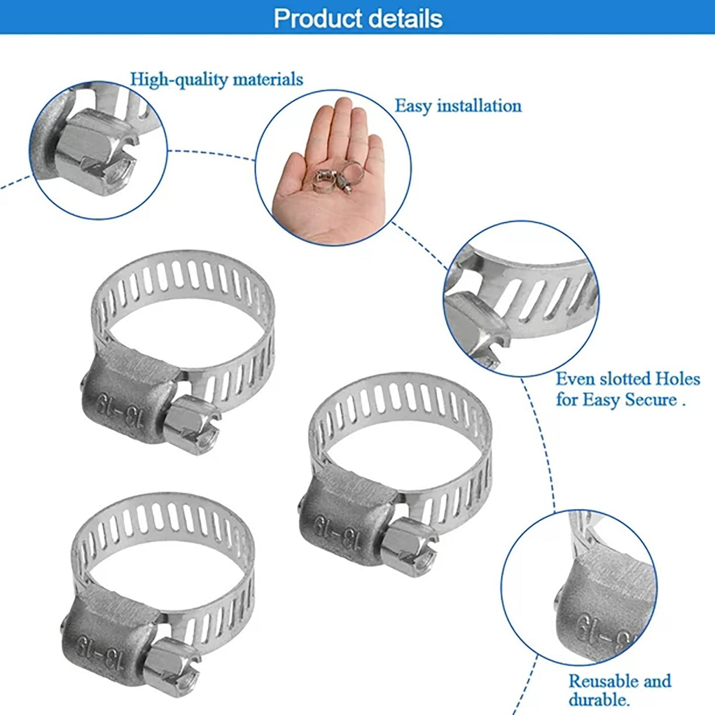 12 pcs stainless steel hose clamps — view 5