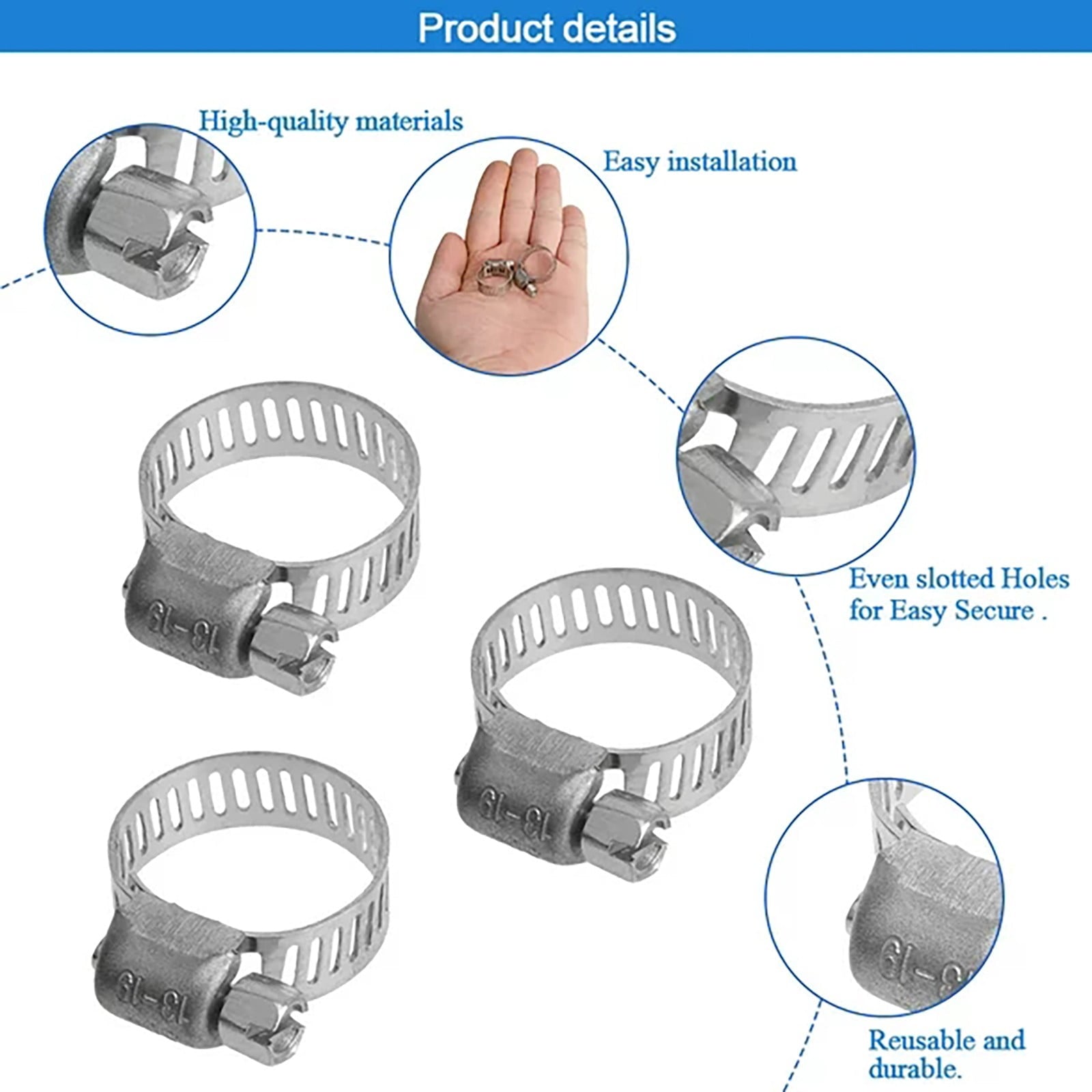 12 pcs stainless steel hose clamps — view 5