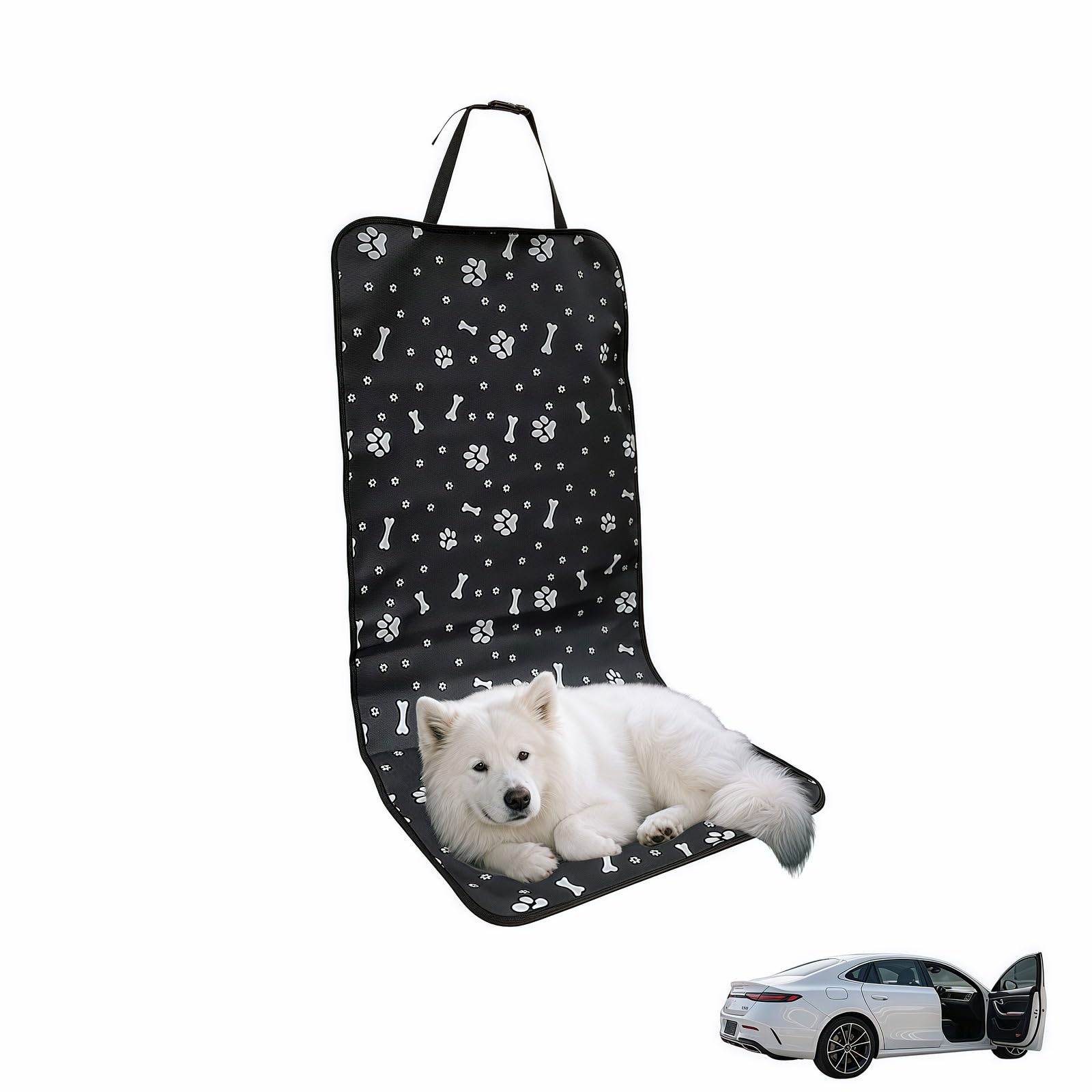 Black waterproof dog car seat cover — view 2
