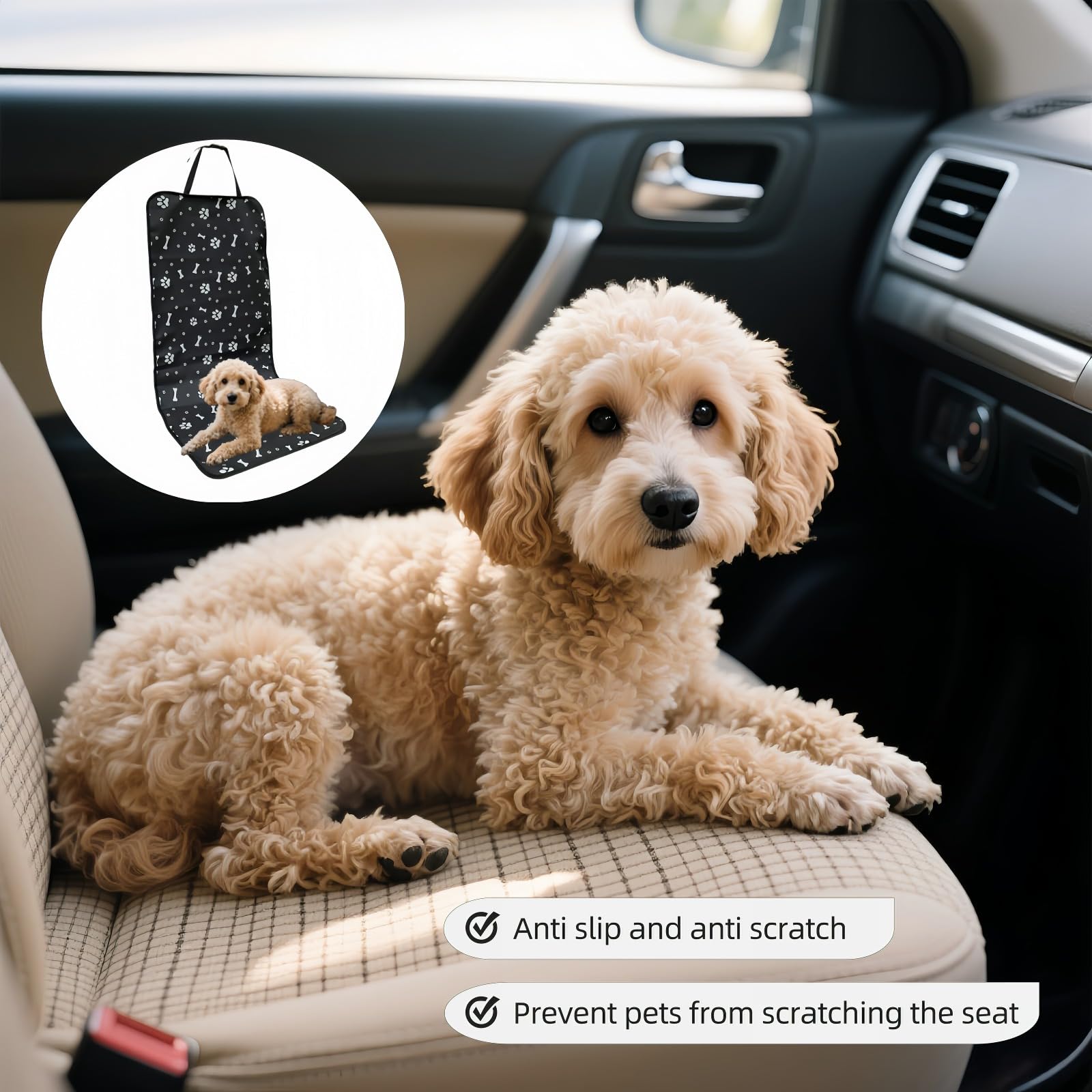 Black waterproof dog car seat cover — view 9