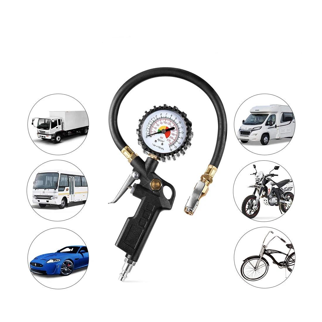 Tyre inflator dial pressure gauge with chuck — view 4