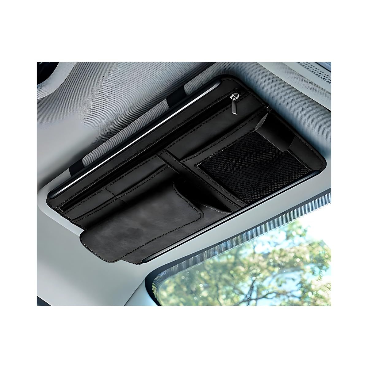 Leather car sun visor organiser black — view 2