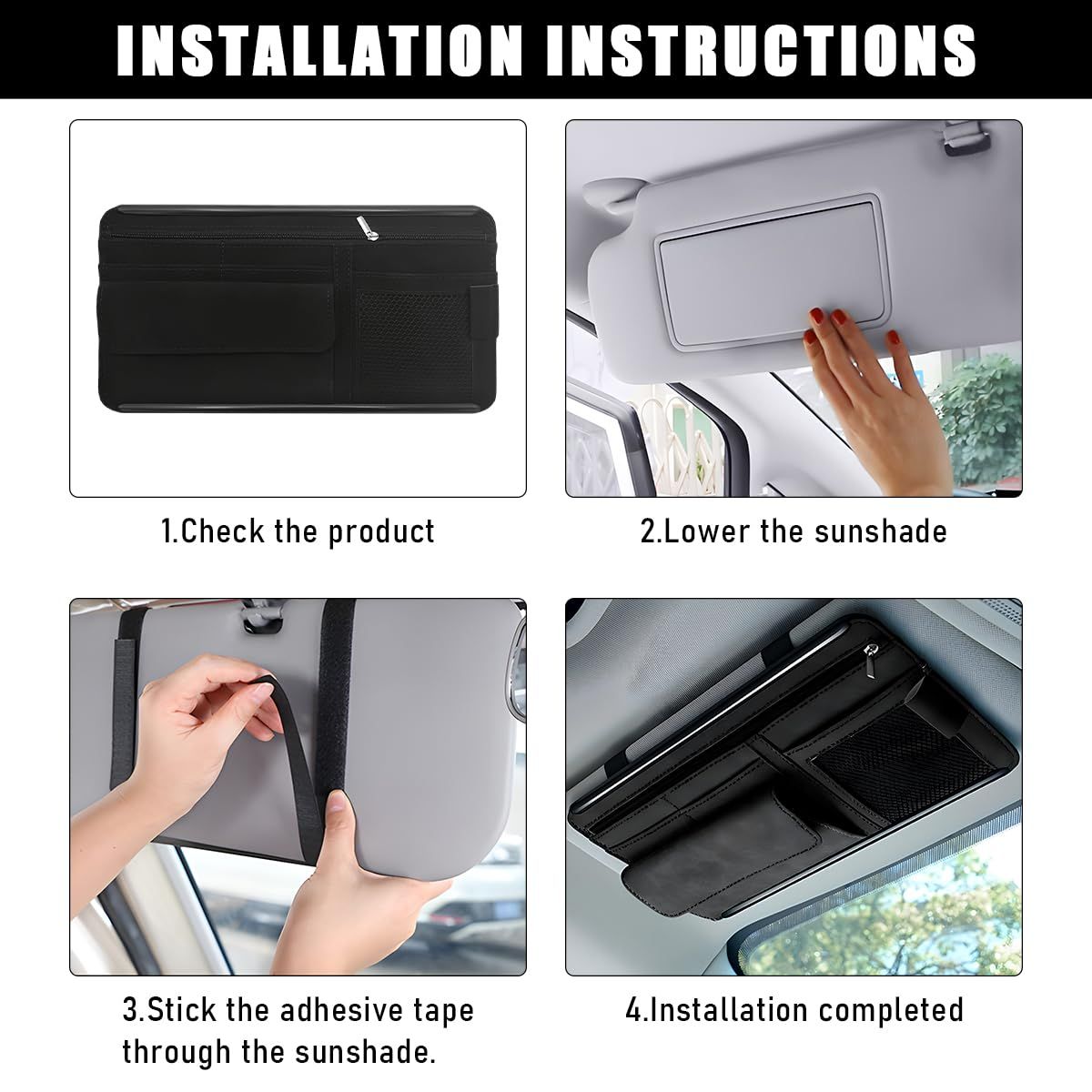 Leather car sun visor organiser black — view 4