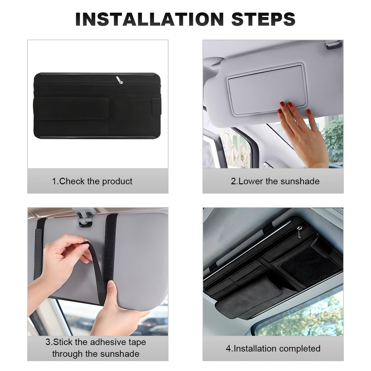 Leather car sun visor organiser black — view 5
