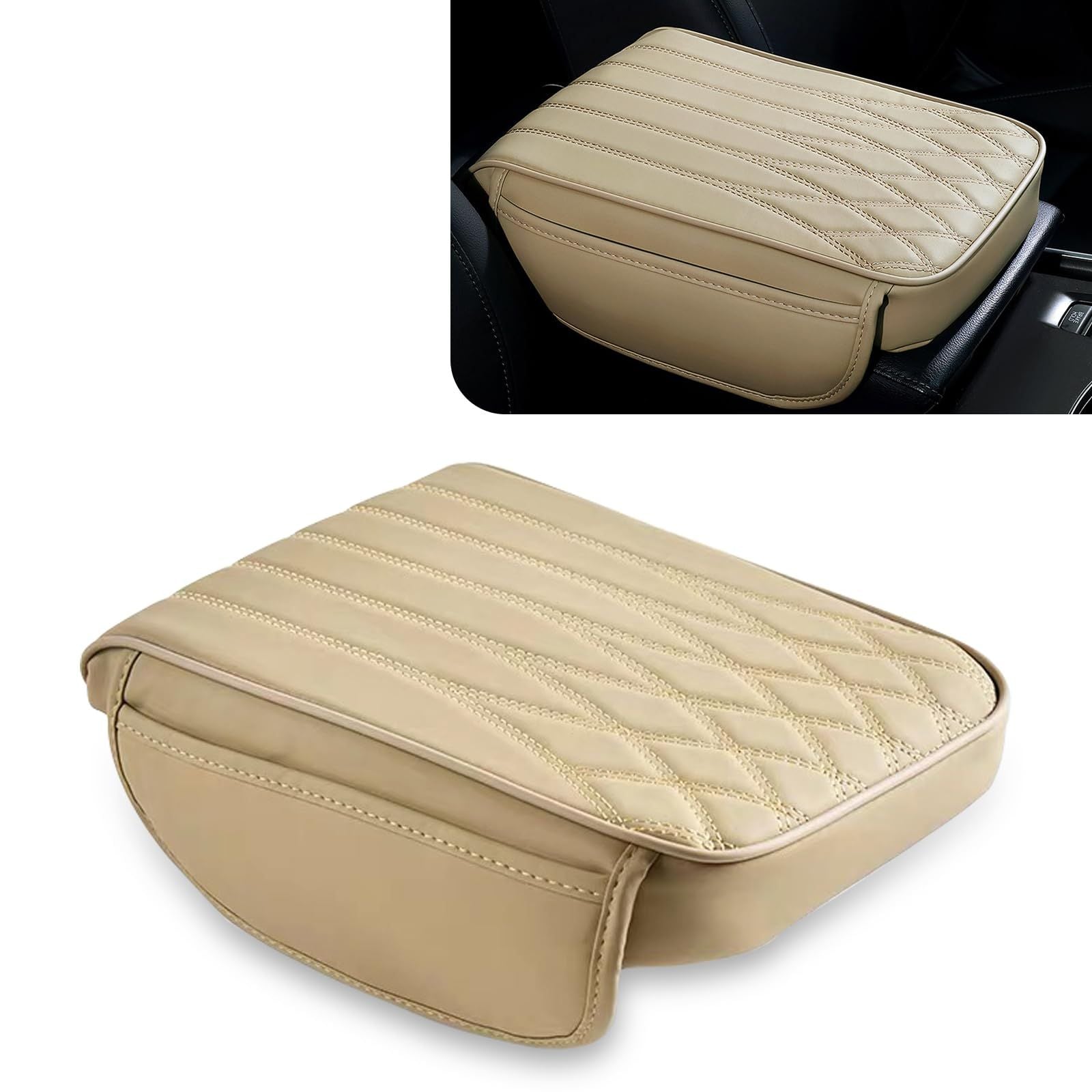 Leather car centre console armrest cover beige — view 3
