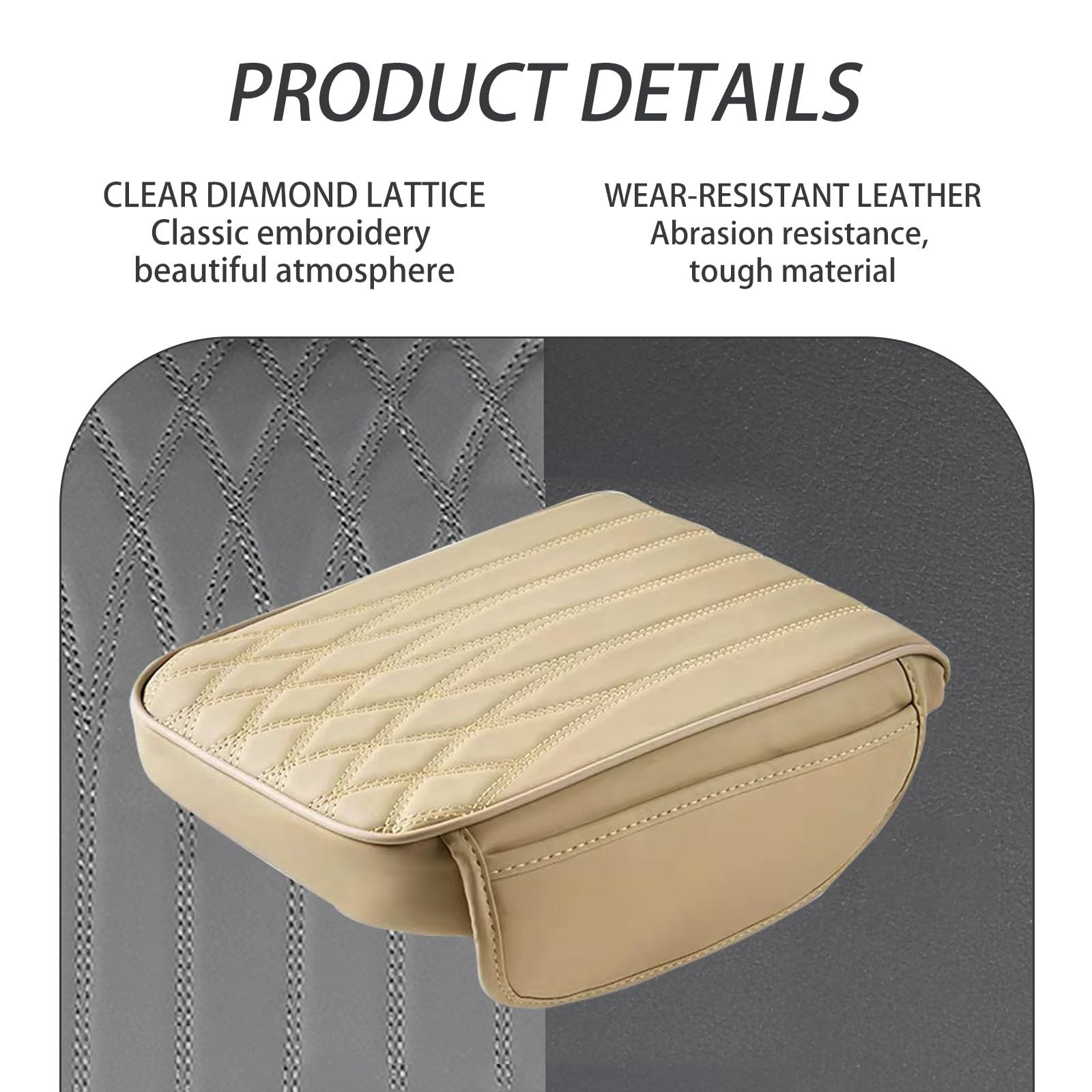 Leather car centre console armrest cover beige — view 4