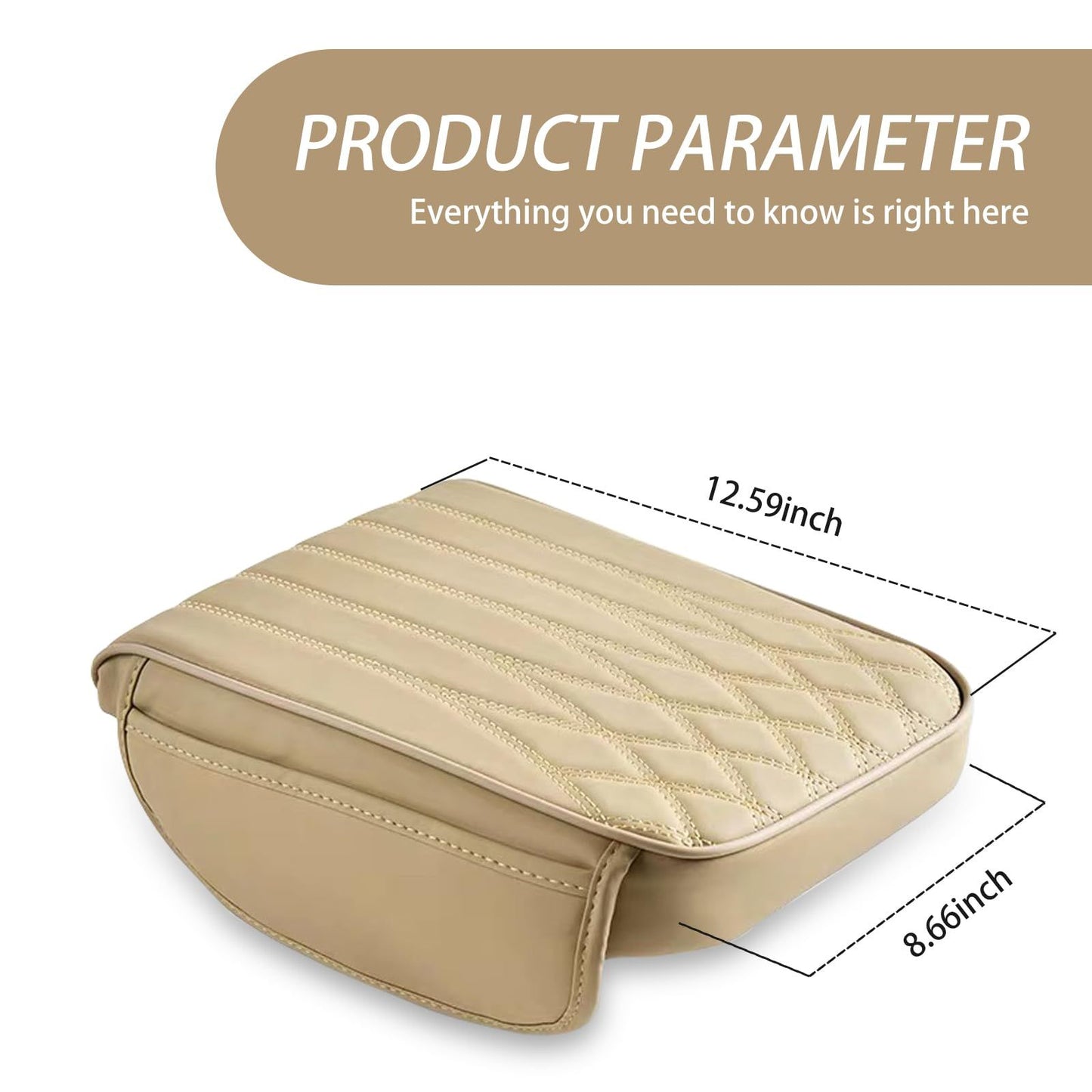 Leather car centre console armrest cover beige — view 6