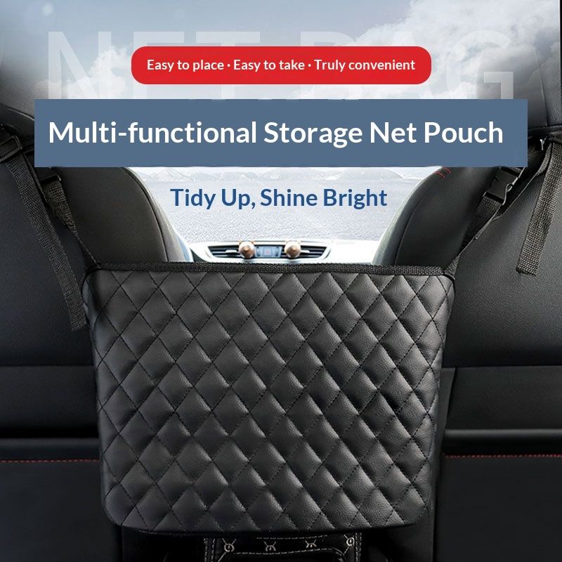 Leather car purse holder and storage barrier — view 3