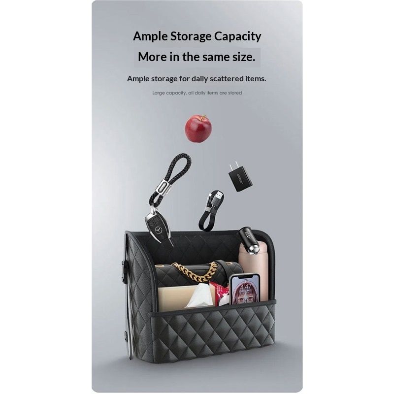 Leather car purse holder and storage barrier — view 4