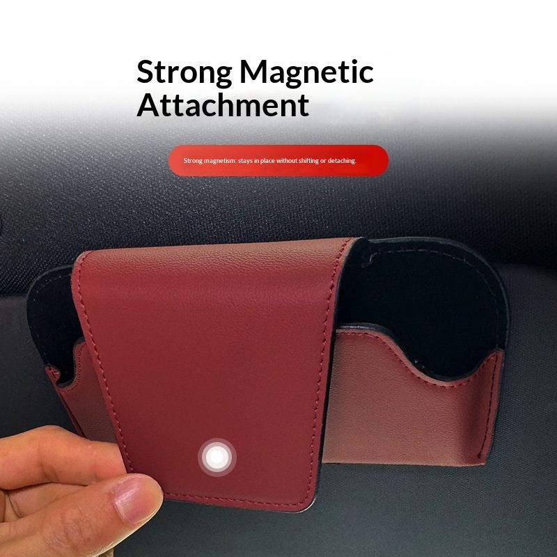 Magnetic car sun visor sunglasses holder red — view 3