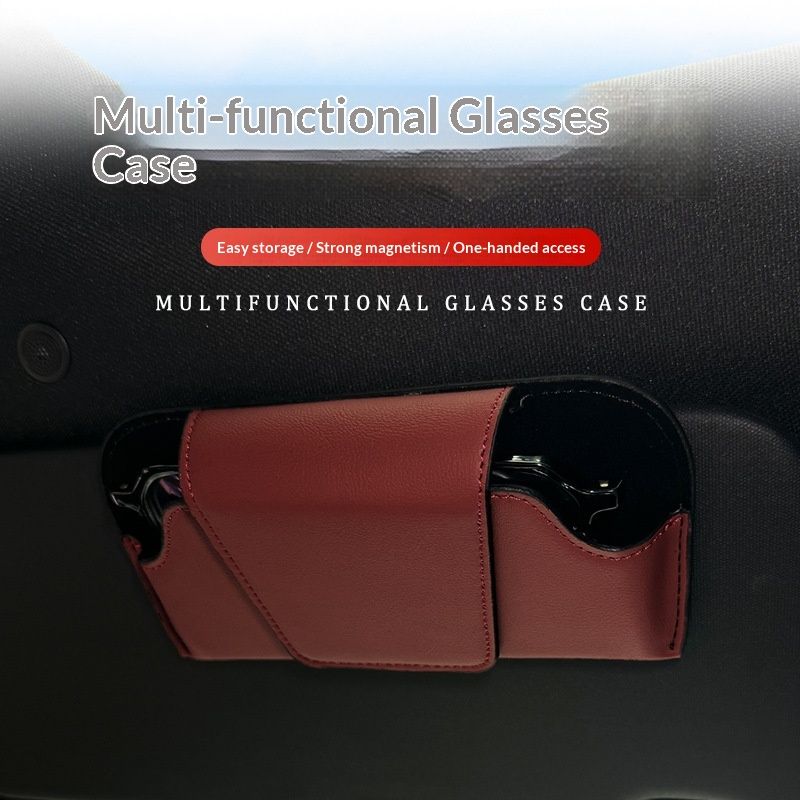 Magnetic car sun visor sunglasses holder red — view 4