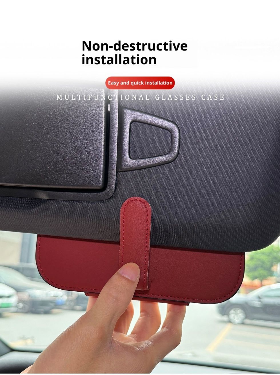 Magnetic car sun visor sunglasses holder red — view 5