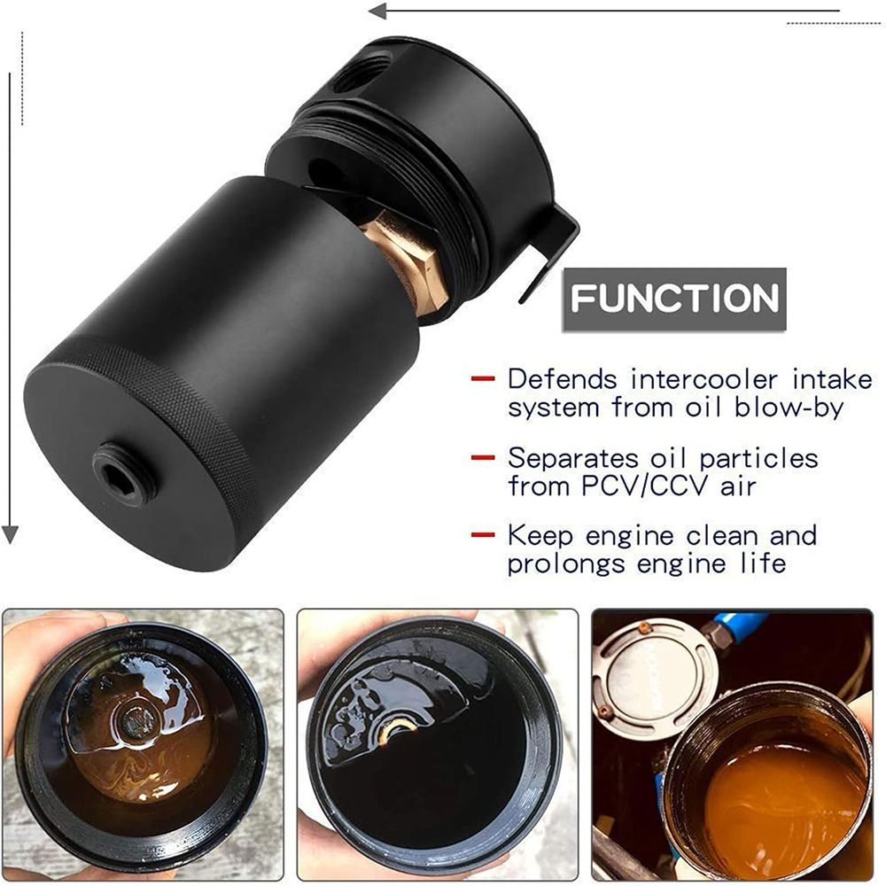 Universal 3-port oil catch can black — view 3