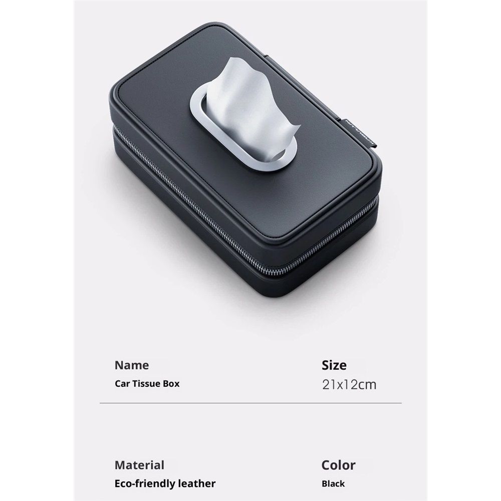 PU leather car tissue box holder black — view 3