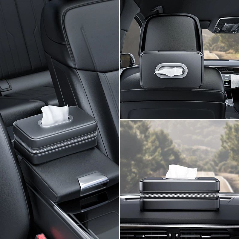 PU leather car tissue box holder black — view 6