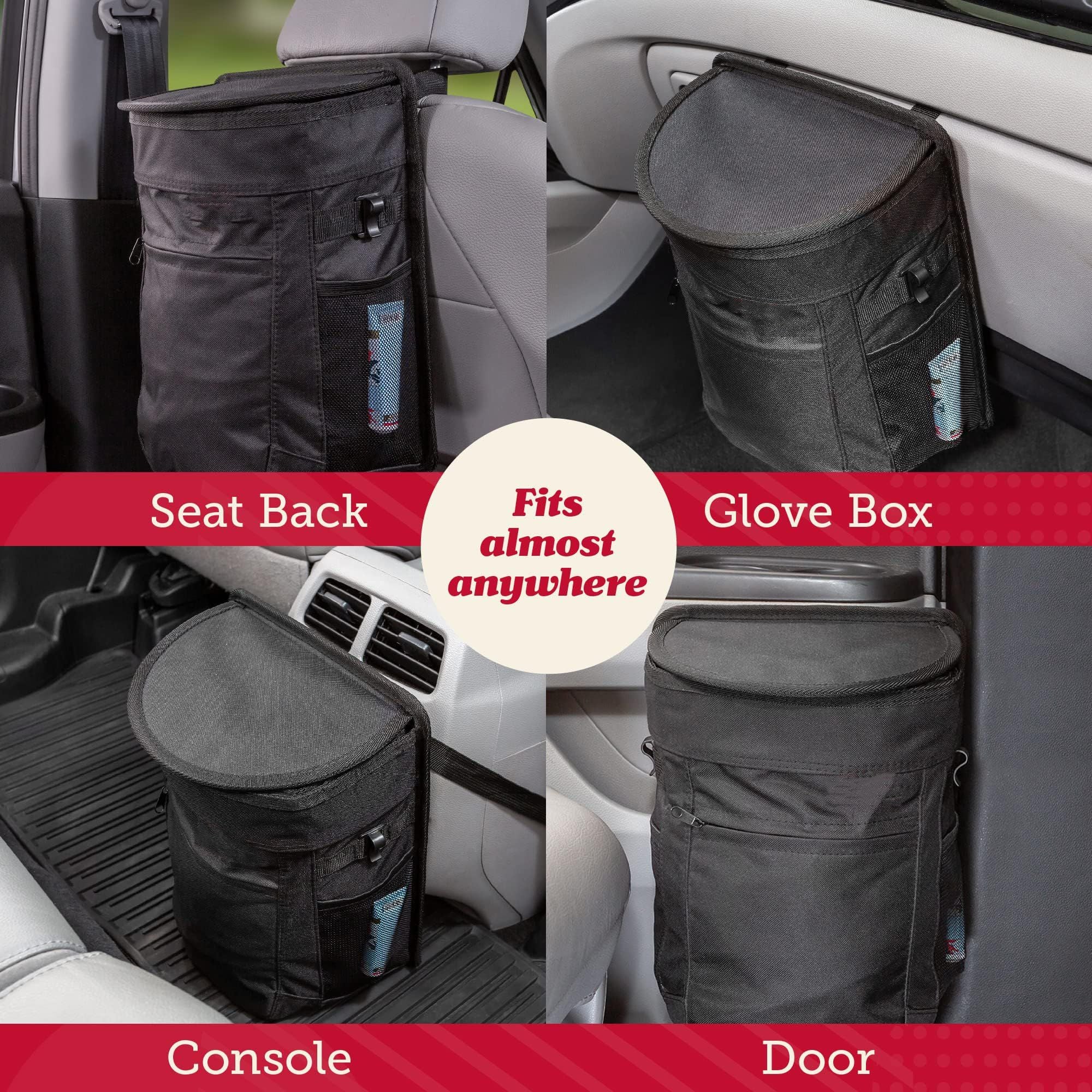 Spill-proof round car rubbish bin black — view 3