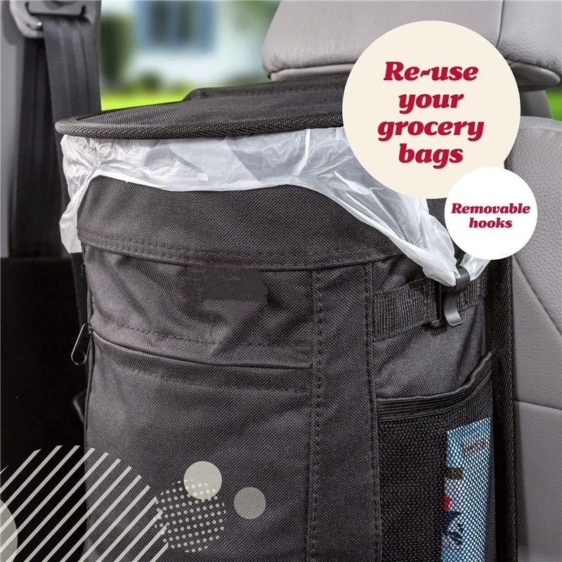 Spill-proof round car rubbish bin black — view 5