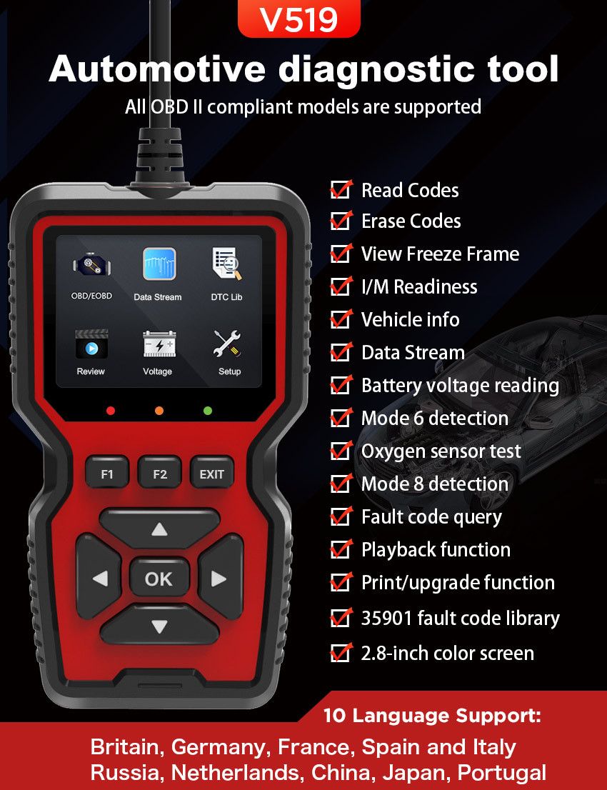 OBD2 scanner with reset and I/M readiness — view 6