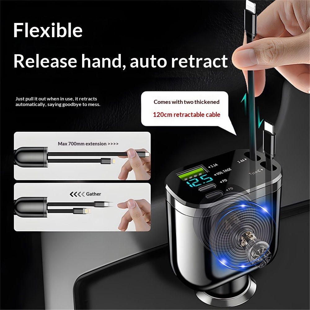 Retractable USB-C car charger adapter — view 3