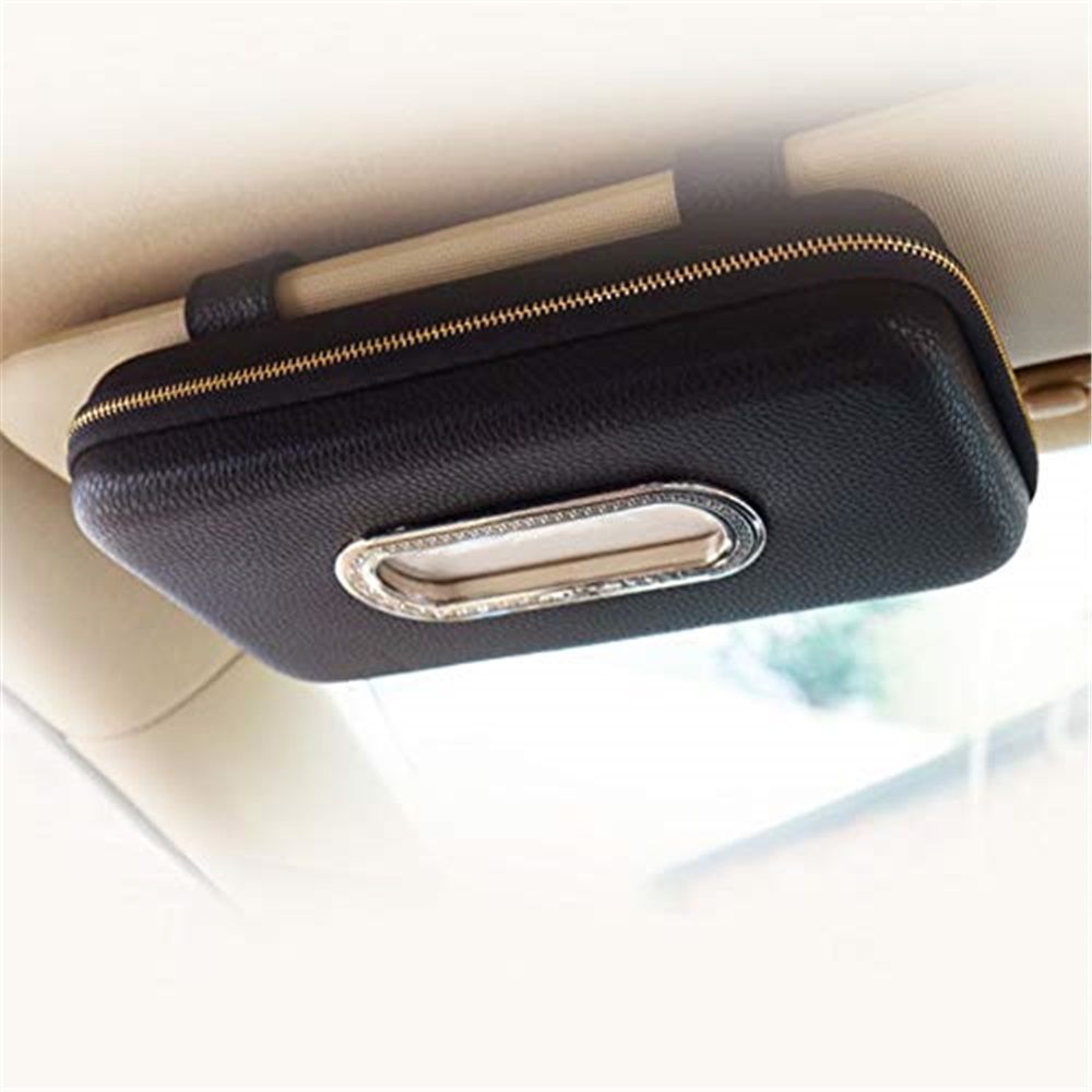 PU leather car sun visor tissue holder black — view 2