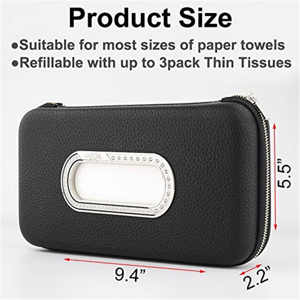 PU leather car sun visor tissue holder black — view 3