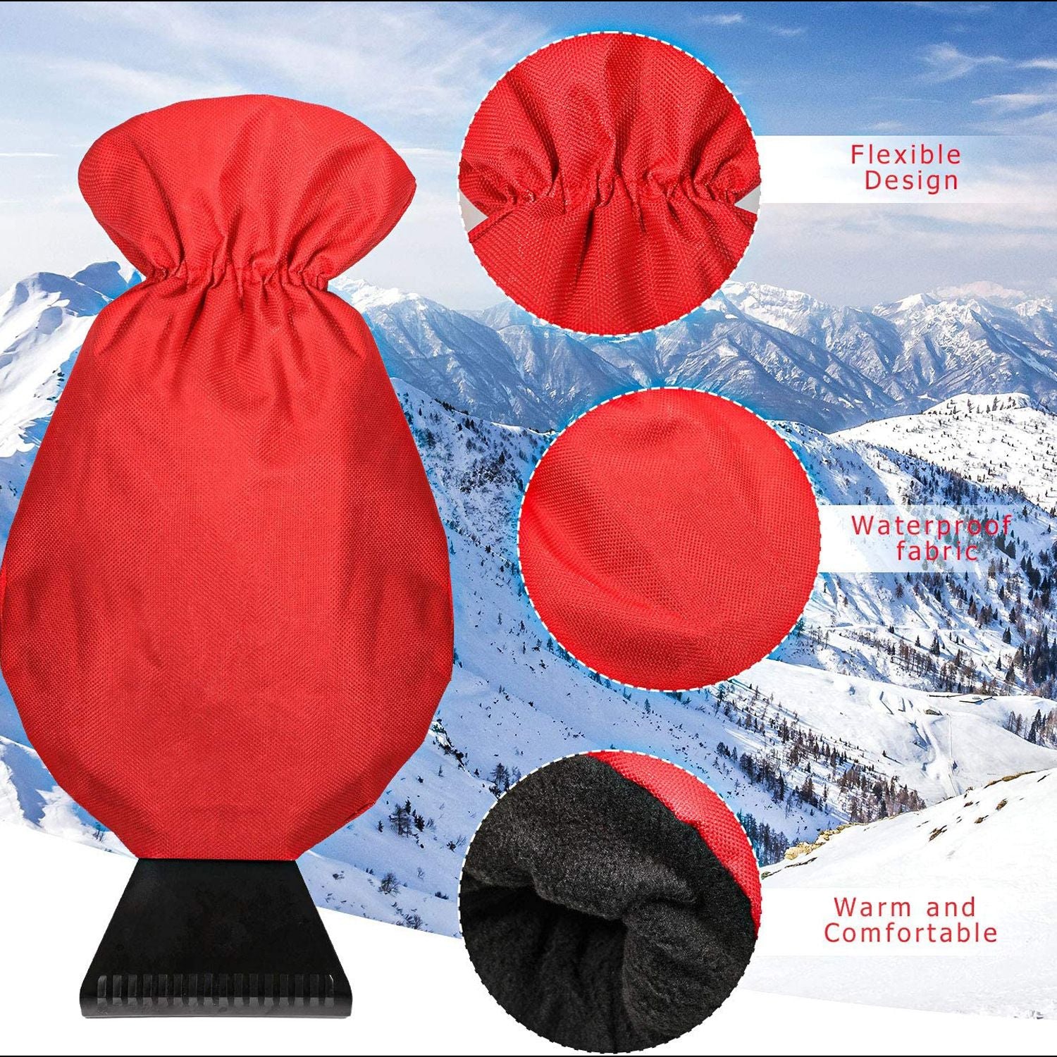 2-pack car ice scraper with glove red — view 3