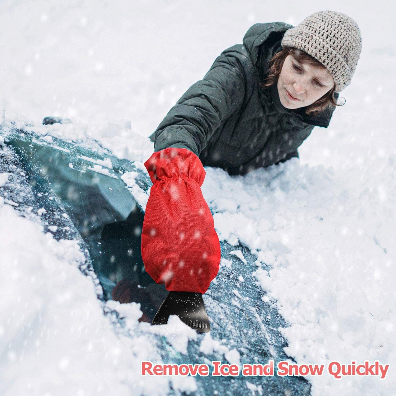 2-pack car ice scraper with glove red — view 4