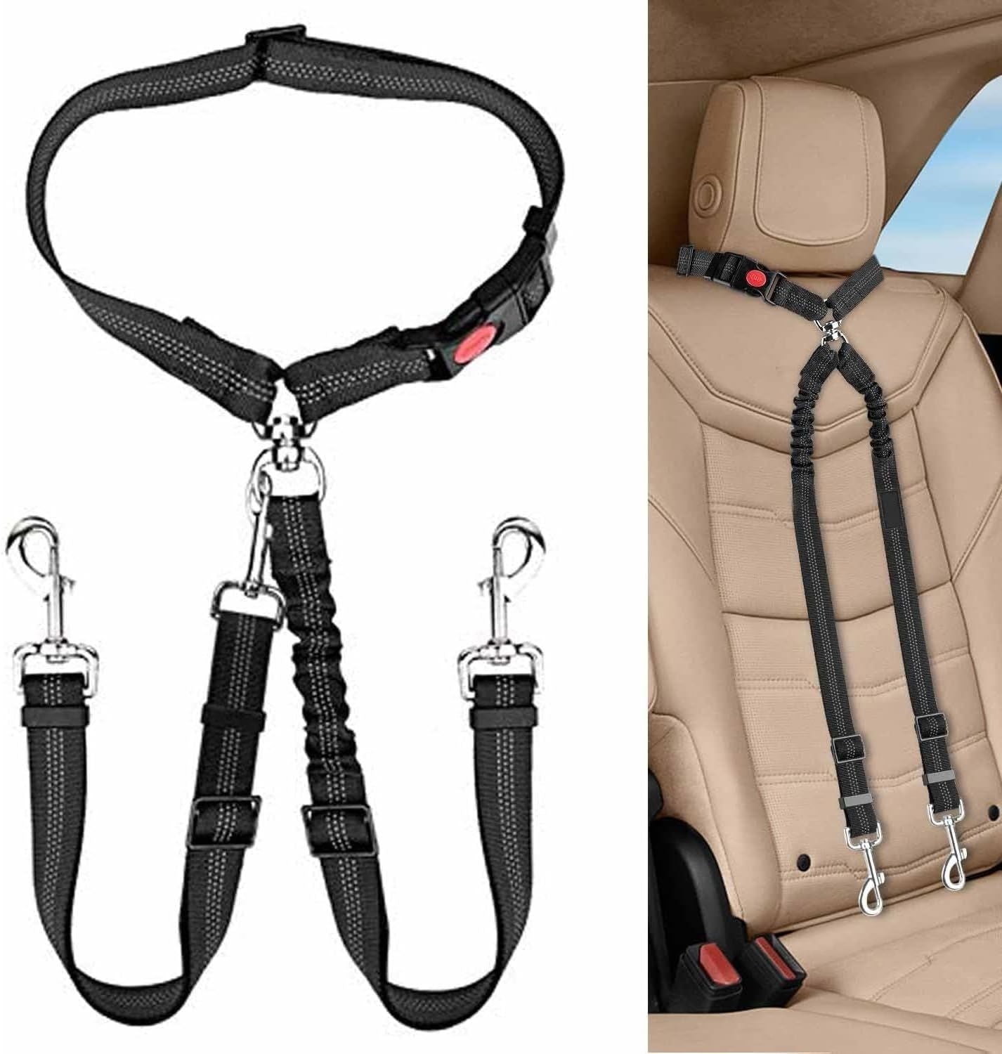 2-pack pet car headrest seatbelt dog leash — view 2