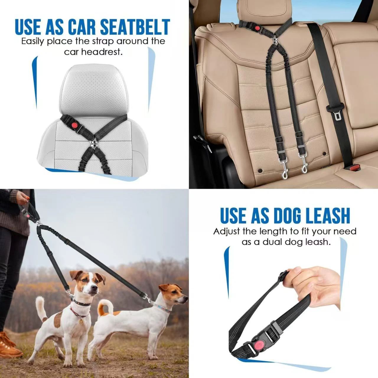 2-pack pet car headrest seatbelt dog leash — view 4