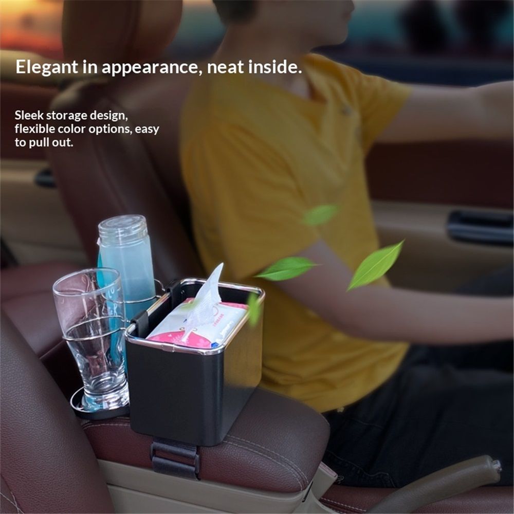 Car armrest storage box with cup holders — view 5
