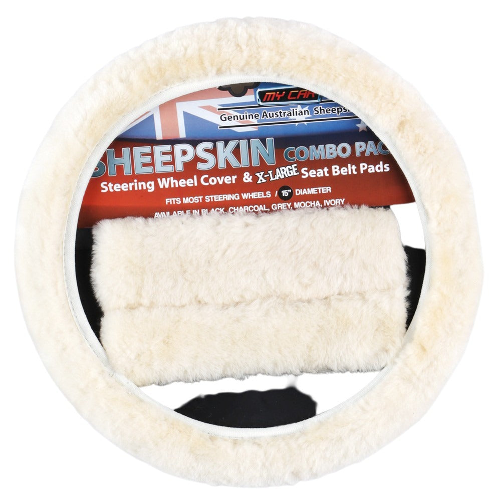 Sheepskin Steering Wheel Cover Combo — view 2