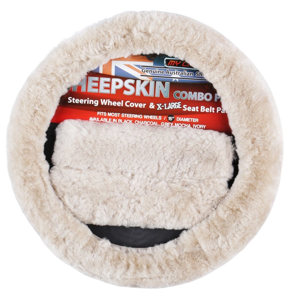 Sheepskin Steering Wheel Cover Combo — view 3