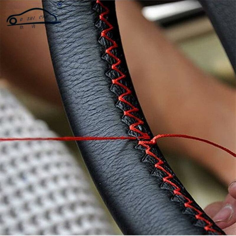 Soft leather steering wheel cover red — view 2