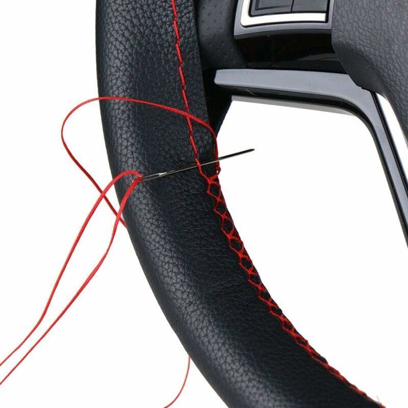 Soft leather steering wheel cover red — view 5