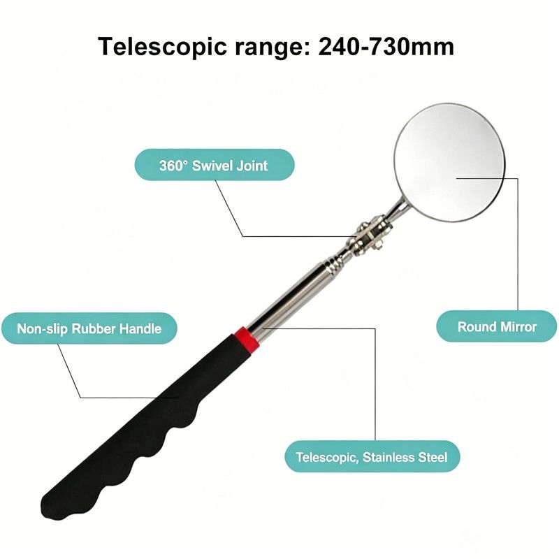 Telescopic inspection mirror 73cm black — view 3