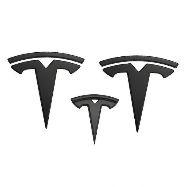 3x matte black T-logo emblem Tesla Model Y — view 2