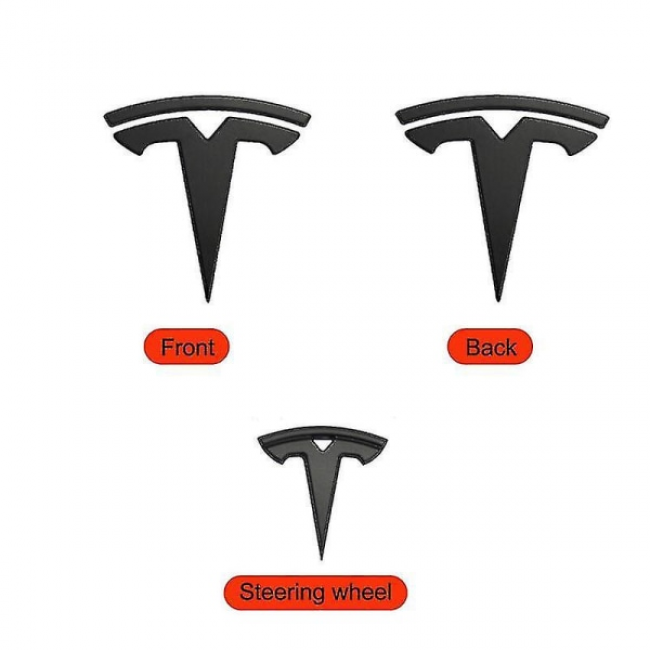 3x matte black T-logo emblem Tesla Model Y — view 4