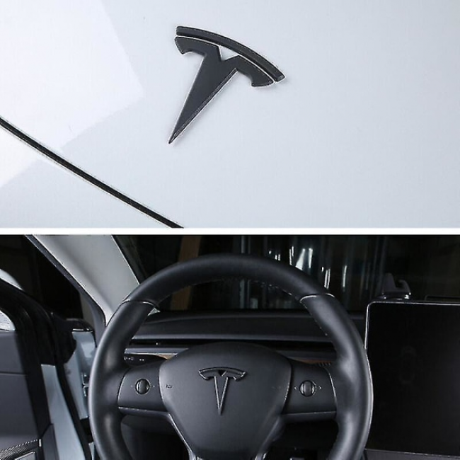 3x matte black T-logo emblem Tesla Model Y — view 5