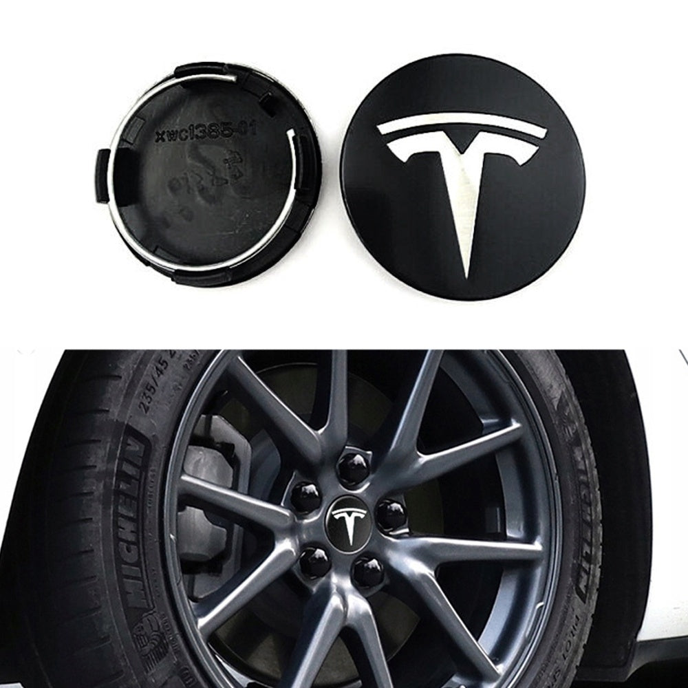 4 pack Tesla centre caps black silver — view 3